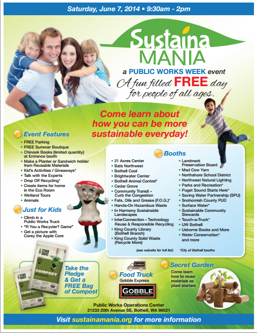 Sustaina Mania 2014 Bothell Family Event Page 1 of the flyer